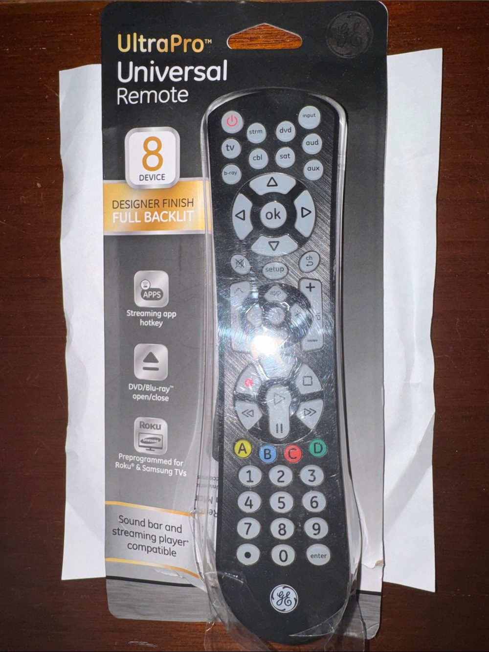 GE 41567 UltraPro 8-Device Audio/Video Universal Remote Control in package